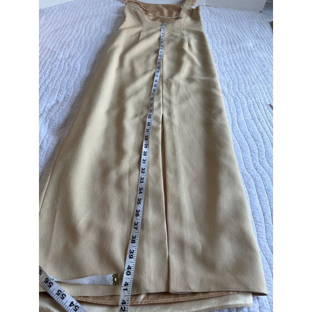 Watters & Watters Long Maxi Evening Wedding Sleeveless Gown Dress 6 Gold Pearls - Picture 7 of 15